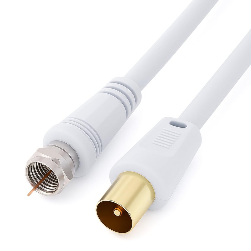 Keple Coaxial Aerial F Connector Male Plug to RF M-Male Cable for Satellite Sat Freesat Xfinity, AT&T, WOW!, T TV HDTV DVB DVD Radio / Coax Ariel Freeview Lead Television Antenna Cord Broadband â€“ 3 ft White - Image 1